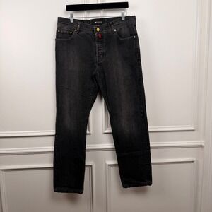 Kiton Napoli Mens Faded Black Denim Jeans Made in Italy Size 38 Button Fly